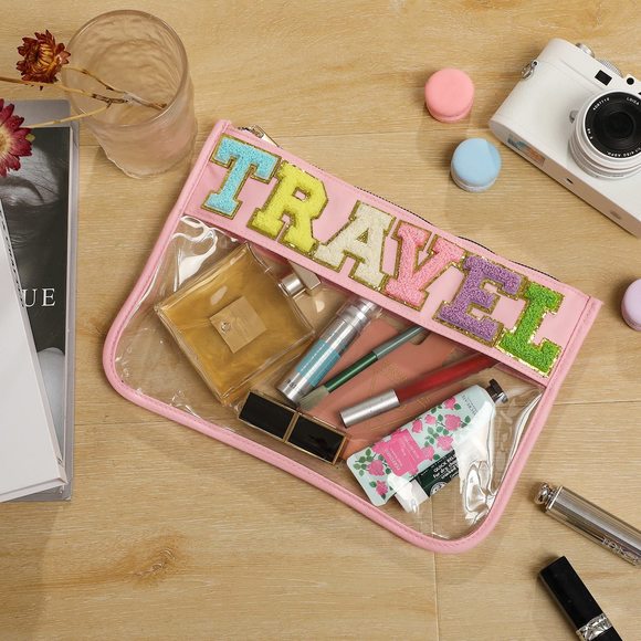 Chenille Letter Clear Zipper Pouch For Travel, Nylon Clear Cosmetic Bag,🐱 - Picture 2 of 7